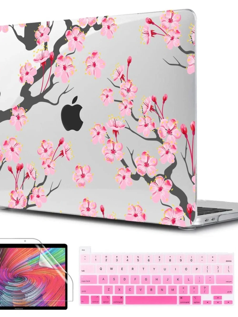 Pink Cherry Blossom MacBook Case with Matching Pink Keyboard Cover